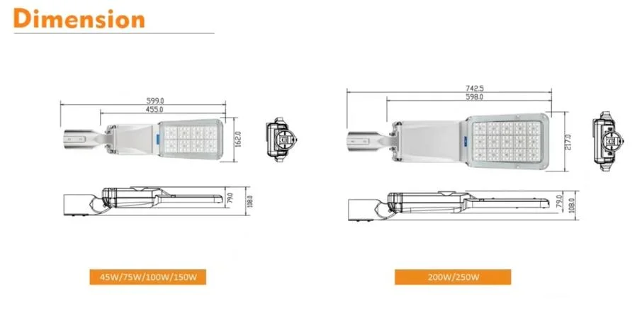 LED-straatverlichting met ondersteuning Smart Control 100W 0-10V Dim Die Casting Aluminium Waterdicht IP65 175lm/W 7