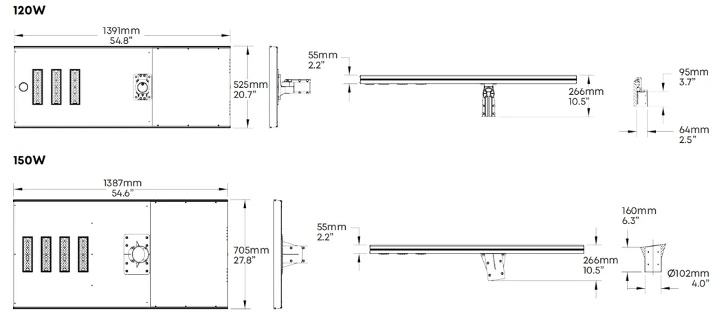 LED Solar Straatlantaarn Tuin Licht Bewegingssensor Wit Zilver 120W 100W 80W Alu. IP66 Voetpad Villa Binnenplaats 2