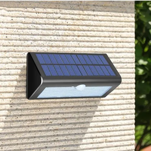 LED Solar Wandlamp Modern Nieuw Slim Eenvoudig Lithium Batterij Monokristallijn Zwart Zonne-energie IP66 Waterdicht Gegoten 3